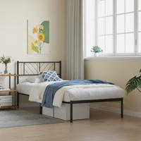 Bedframe met hoofdbord metaal zwart 90x200 cm