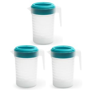 3x stuks waterkan/sapkan transparant/blauw met deksel 1 liter kunststof