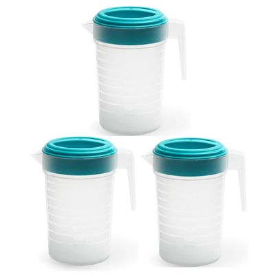 3x stuks waterkan/sapkan transparant/blauw met deksel 1 liter kunststof