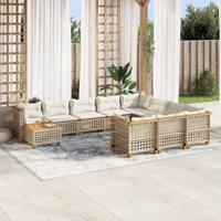 11-delige Tuinset met kussens poly rattan beige