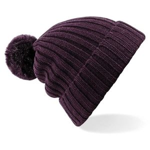 Grof gebreide winter muts aubergine  voor dames   -