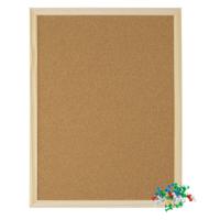 Prikbord/memobord - kurk - bruin - 30 x 40 cm - inclusief pushpins/punaises