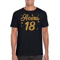 Hoera 18 jaar verjaardag - cadeau t-shirt - zwart - gouden glitter print - heren