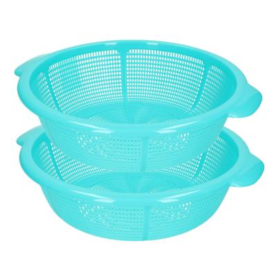 Plasticforte keuken vergiet - 2x stuks - blauw - 31 x 9,5 cm - kunststof - afgieten van groente