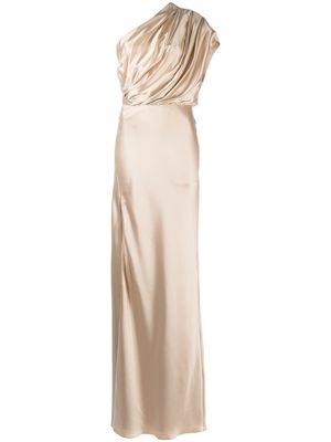 Michelle Mason robe longue asymétrique à dos ouvert - Marron