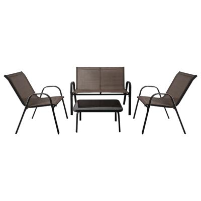 4-delig Patio Metaalstoelset Modern Stoel- en Tafelset met Stoffen Bekleding Tafelblad van Gehard Glas Bruin