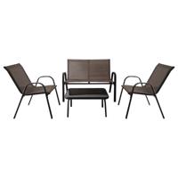 4-delig Patio Metaalstoelset Modern Stoel- en Tafelset met Stoffen Bekleding Tafelblad van Gehard Glas Bruin 4-delig Patio Metaalstoelset Modern Stoel- en Tafelset met Stoffen Bekleding Tafelblad van Gehard Glas Bruin