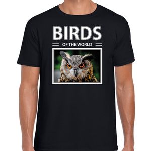 Uilen t-shirt met dieren foto birds of the world zwart voor heren