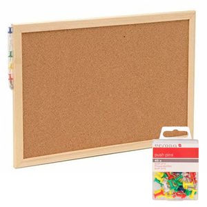 Prikbord incl. 40x punaises gekleurd - 22 x 30 cm - kurk   -