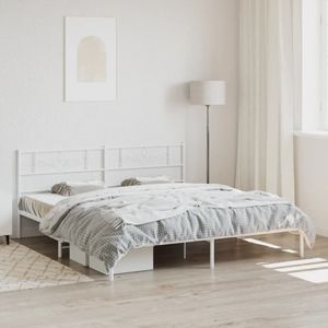 Bedframe met hoofdbord metaal wit 183x213 cm