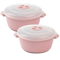 Magnetron schaal - 2x - met deksel / ventiel - 1 Liter - roze - kunststof - BPA vrij - 18 x 8 cm