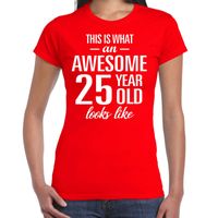 Awesome 25 year / 25 jaar cadeau t-shirt rood dames - thumbnail