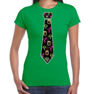 Tropical party T-shirt voor dames - stropdas - groen - neon - carnaval - tropisch themafeest