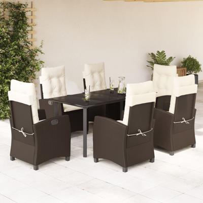 7-delige Tuinset met kussens poly rattan bruin