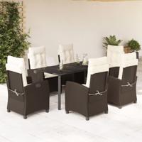 7-delige Tuinset met kussens poly rattan bruin