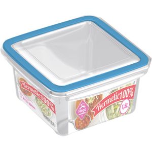 5x Voorraad/vershoudbakjes 1,5 liter transparant/blauw plastic