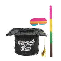 Pinata Afstudeerhoedje - 28 x 29 cm - papier - set met stok en masker