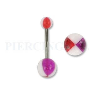 Navelpiercing geblokt wit rood paars 10 mm