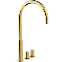 Wastafelkraan Tres Study | Opbouw | Draaibare uitloop | Mengkraan | Hoog model | 2-knops | Rond | 24k Goud glans