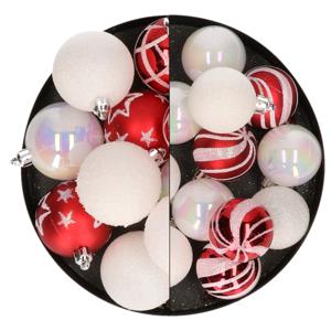 Kerstballen - 27x st - rood/wit - 4 en 5 cm - kunststof - kerstversiering