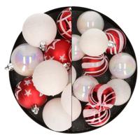 Kerstballen - 27x st - rood/wit - 4 en 5 cm - kunststof - kerstversiering - thumbnail