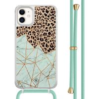 iPhone 11 hoesje met mint koord - Luipaard marmer mint