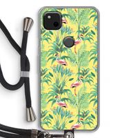 Flamingo party: Pixel 4a Transparant Hoesje met koord