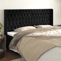 Hoofdbord met randen 183x16x118/128 cm fluweel zwart