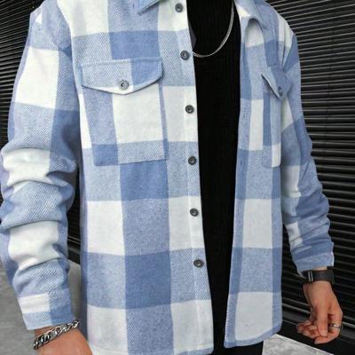 Bon&Bon Men's Plaid Print Tweed Overshirt - Casual Flap Pocket Jacket Multicolor / S