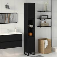 Badkamerkast 30x30x190 cm bewerkt hout zwart eikenkleurig