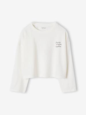 T-shirt crop top voor meisjes met lange mouwen ecru