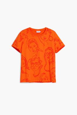 T-shirt met gezichtenprint - ORANGE - M