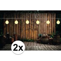 Lichtsnoer - 2x - 50 LED bollen lampjes - warm wit - 10 meter - buiten - tuinverlichting - feestverl