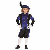 Pietenpak roetveeg Piet - blauw/zwart - pieten verkleed kostuum 3-delig - kinderen