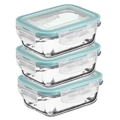 5Five Vershoudbakje met deksel - 3x - glas - luchtdicht - met clips - 23 x 17 x 9 cm - 1730 ml