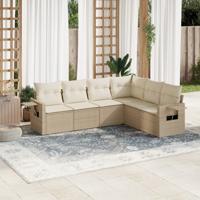 6-delige Loungeset met kussens poly rattan beige