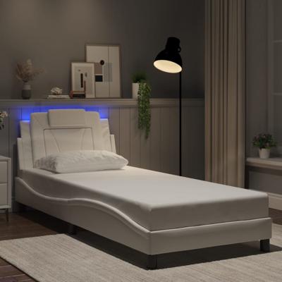 Bedframe met LED-verlichting kunstleer wit 90x190 cm