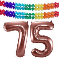 Folat Verjaardag Leeftijd folieballon - 75 jaar - ros? goud - 86 cm - incl 2x slingers