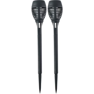 Set van 2x stuks Horror decoratie solar LED vlam tuinfakkels zwart 48 cm