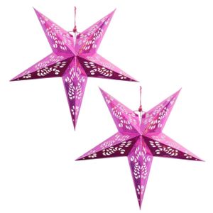 2x Decoratie kerstster lampionnen roze 60 cm