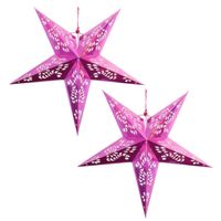 2x Decoratie kerstster lampionnen roze 60 cm