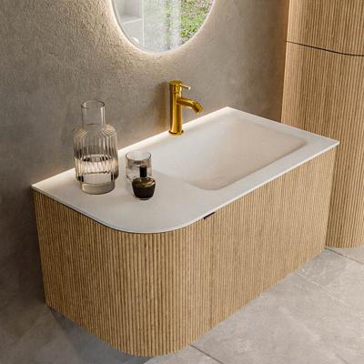 Badmeubel Mondiaz Kurve | 85 cm | Meubelkleur Oak | Wastafelkleur Talc | Rechts spoelbak | 1 kraangat