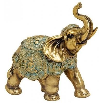 Olifant dieren beeldje goud - 16 cm - woondecoratie - polystone