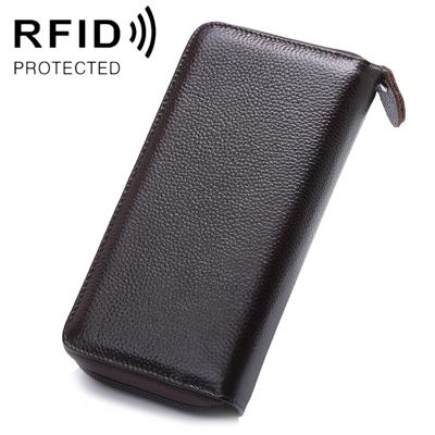 902 Antimagnetic RFID Litchi Texture Women Large Capacity Hand Wallet Purse Phone Bag with Card Slots(Coffee)