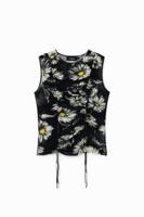 Gerimpeld T-shirt bloemen - BLACK - XL