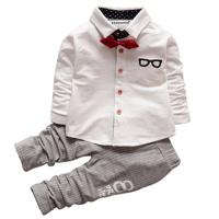 Jongens Bow tie lange mouw boven + brief afdrukken patroon Broek set Kid grootte: XL (wit)