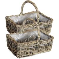 Mand met hengsel - 2x - bruin - 40 x 28 x 30 cm - rotan - gevlochten riet - hengselmand Mand met hengsel - 2x - bruin - 40 x 28 x 30 cm - rotan - gevlochten riet - hengselmand