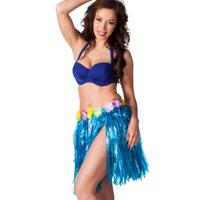 Hawaii verkleed rokje - voor volwassenen - blauw - 45 cm - rieten hoela rokje - tropisch