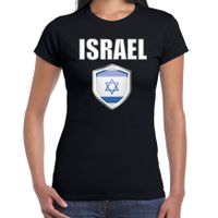 Israel landen supporter t-shirt met Israelische vlag schild zwart dames - thumbnail