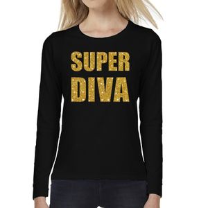 Zwart long sleeve t-shirt met gouden Super DIVA tekst voor dames 2XL  -